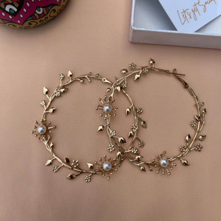 Leaf Flower Pearl Hoops